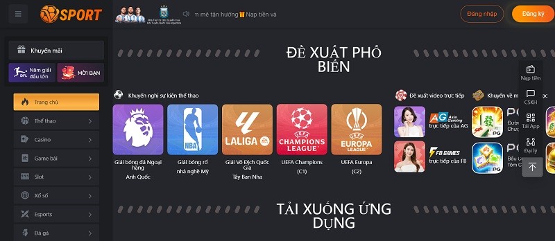 Truy cập Vsports chọn “Đăng ký” để tạo tài khoản ngay
