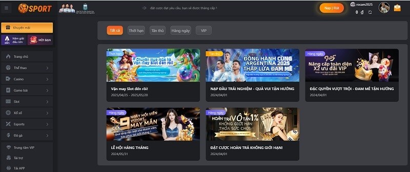 Nạp tiền Vsports thành công