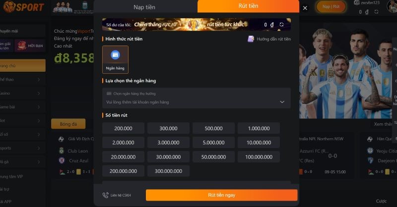 Điều kiện rút tiền Vsports
