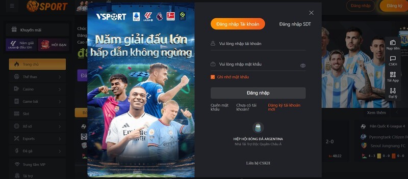 Giao diện cá cược của Vsports được thiết kế hiện đại, tối ưu 
