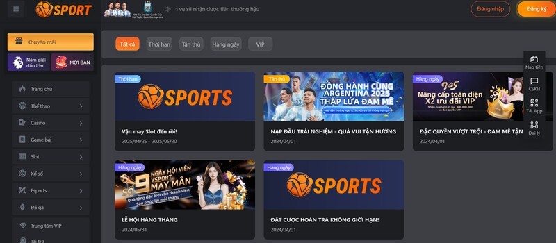 Danh sách các khuyến mãi Vsports hấp dẫn nhất 